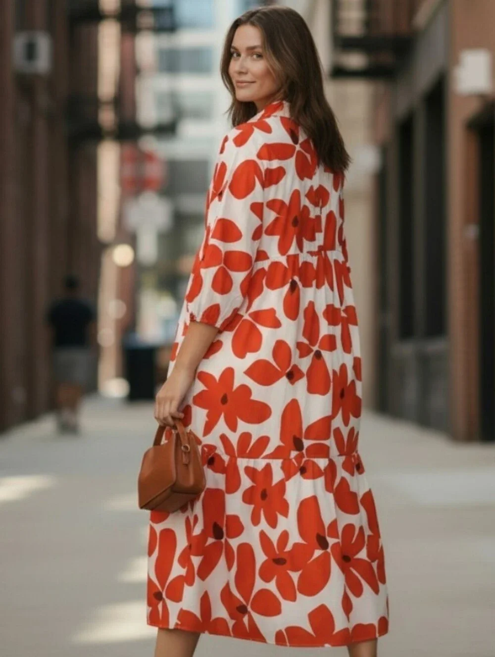 Maeve Anthropologie Xl tiered midi shirt dress 3/4 sleeves floral red bohemian - Picture 3 of 14